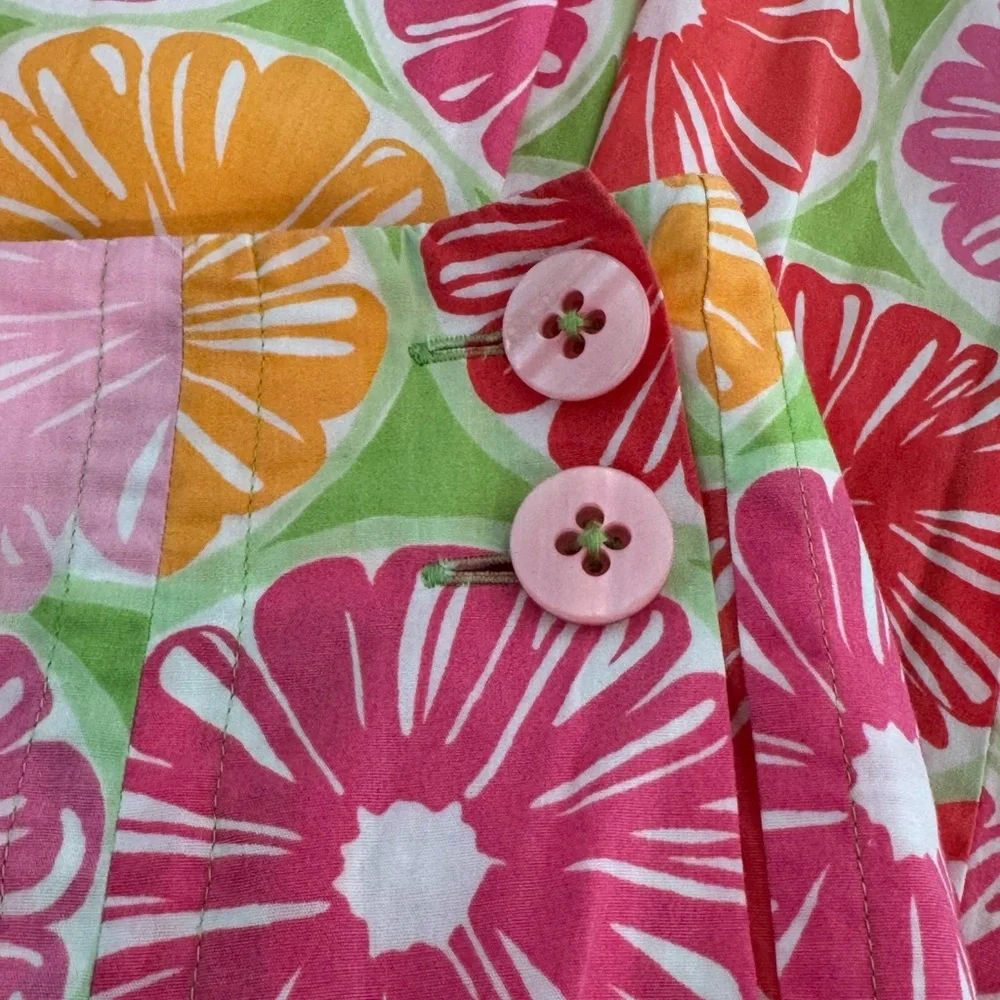 Lilly Pulitzer Women’s Pleated Cotton‎ Wrap Skirt Green and Pink Floral Size 2